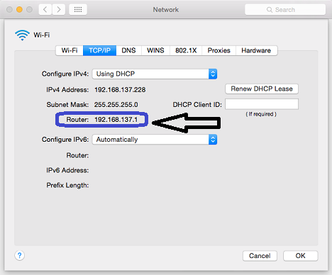 find router IP Address in MAC OS